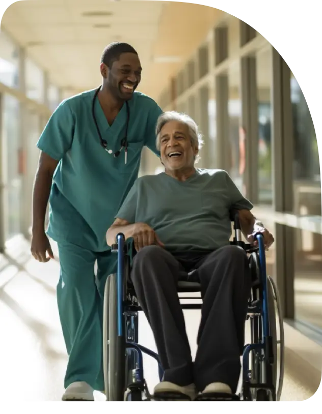 Stroke survivor leaving the hospital after a telestroke consult and treatment